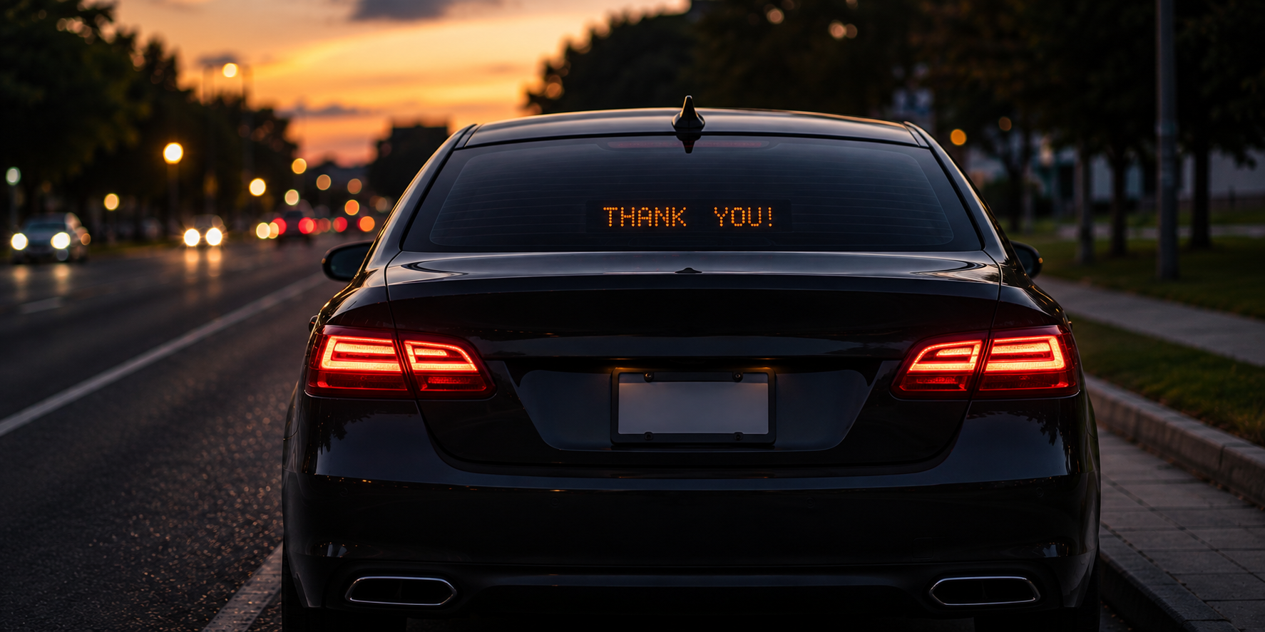 BettaSign THANK YOU sign installed in a car rear window